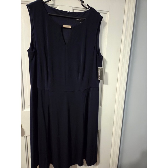 Connected Apparel Fit Flare Dress Womens 20W Navy Gold Bar Professional Classic - Picture 2 of 5